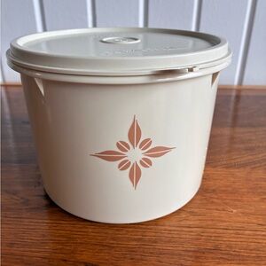 Vintage Tupperware Cream Container with Air Tight Lid - Brown Floral Design